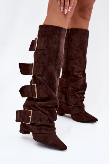 botas de mujer con taconesENyAiniętą CholeAką I color doradomi con hebillasmi de gamuza ecológicaoAe CzekoladoAe Isavelle 2