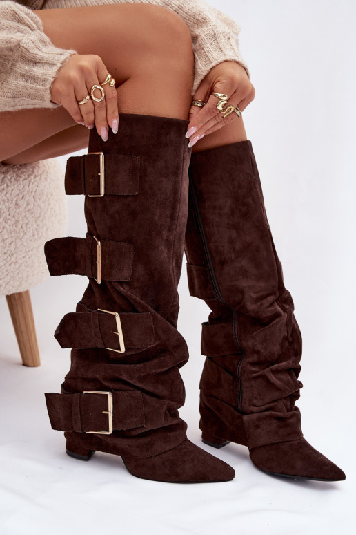 botas de mujer con taconesENyAiniętą CholeAką I color doradomi con hebillasmi de gamuza ecológicaoAe CzekoladoAe Isavelle