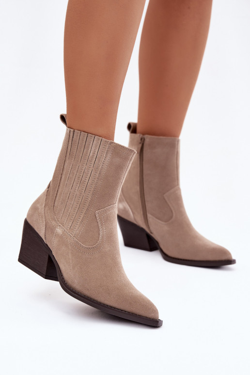 Zapatos de gamuza estilo vaquero Femenino con tacones calentamiento beige Dylira