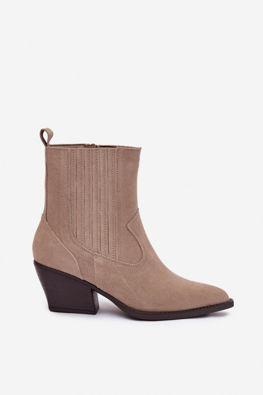 Zapatos de gamuza estilo vaquero Femenino con tacones calentamiento beige Dylira