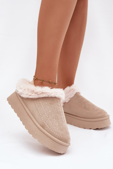 Botas de nieve Femenino con una plataforma con un abrigo de piel I Przeszyciami color marfil Arelina 2