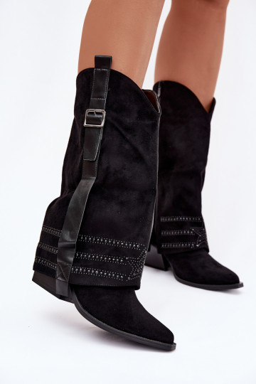 Botas altas de estilo cowboy negras para mujer con decoración y hebillas Camilora 2
