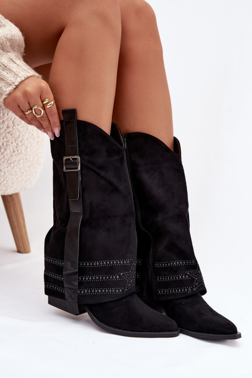 botas estilo vaquero Femenino Con decoración I con hebillas de color negro Camilora