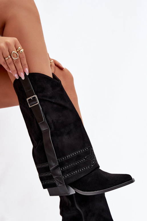 botas estilo vaquero Femenino Con decoración I con hebillas de color negro Camilora