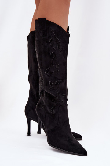 Botas altas de estilo cowboy negras para mujer con tacones finos de ante sintético Belonia 2