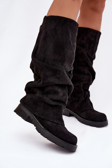 Botas altas de diseño sin talón negras y cálidas con parte superior curvada Ilvessa