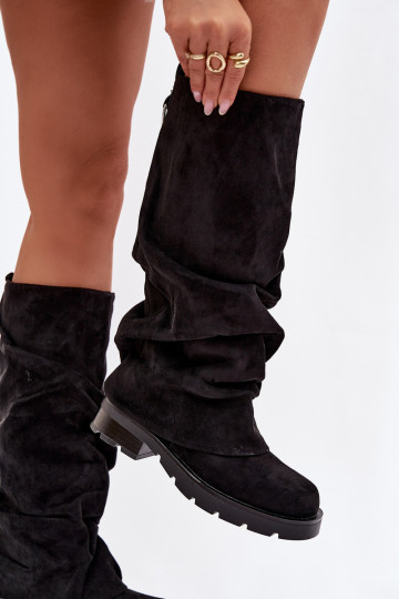 Botas altas de diseño sin talón negras y cálidas con parte superior curvada Ilvessa 2