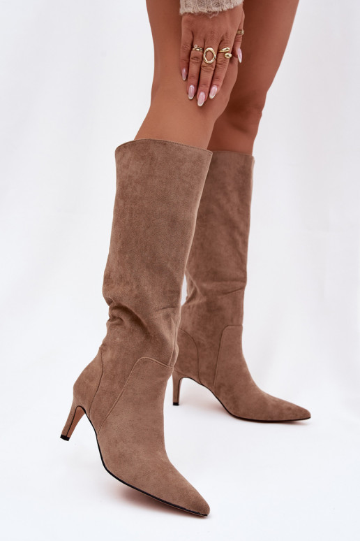 botas de mujer con tacones finos calentamientode gamuza ecológicau beige Arelisse