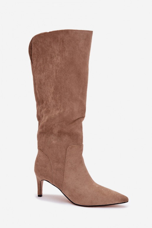 botas de mujer con tacones finos calentamientode gamuza ecológicau beige Arelisse