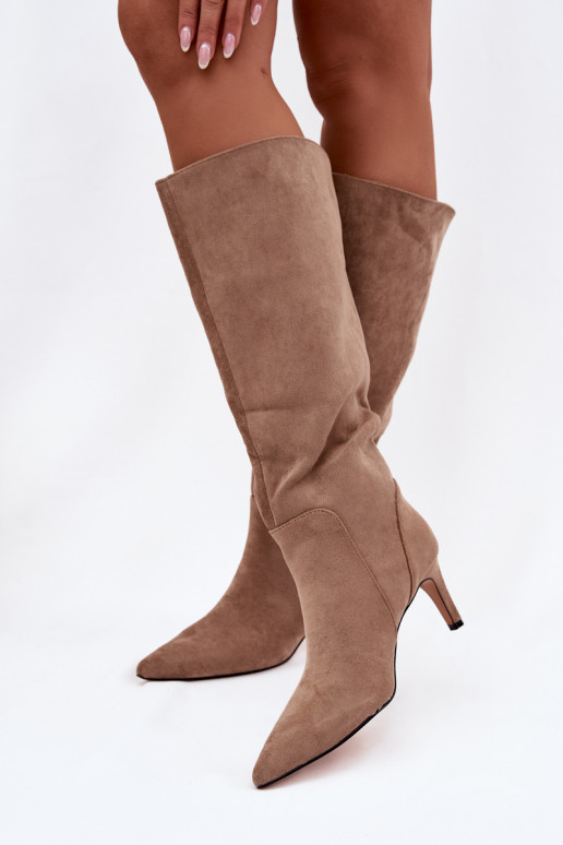 botas de mujer con tacones finos calentamientode gamuza ecológicau beige Arelisse