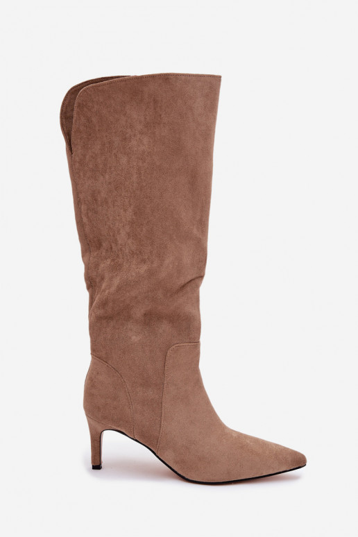 botas de mujer con tacones finos calentamientode gamuza ecológicau beige Arelisse