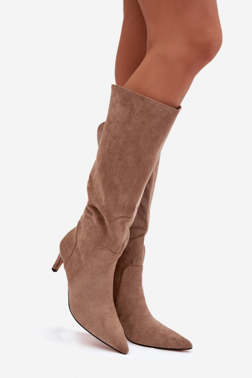 botas de mujer con tacones finos calentamientode gamuza ecológicau beige Arelisse