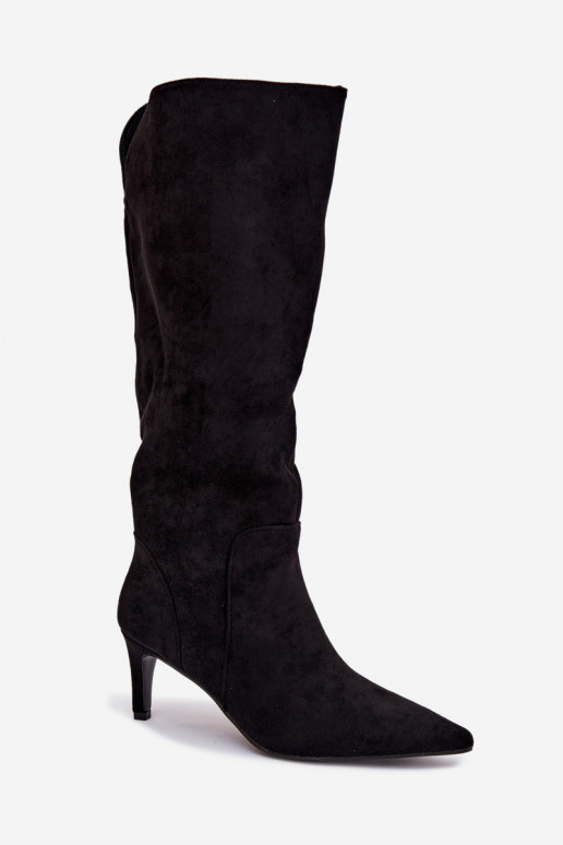 botas de mujer con tacones finos calentamientode gamuza ecológicau de color negro Arelisse