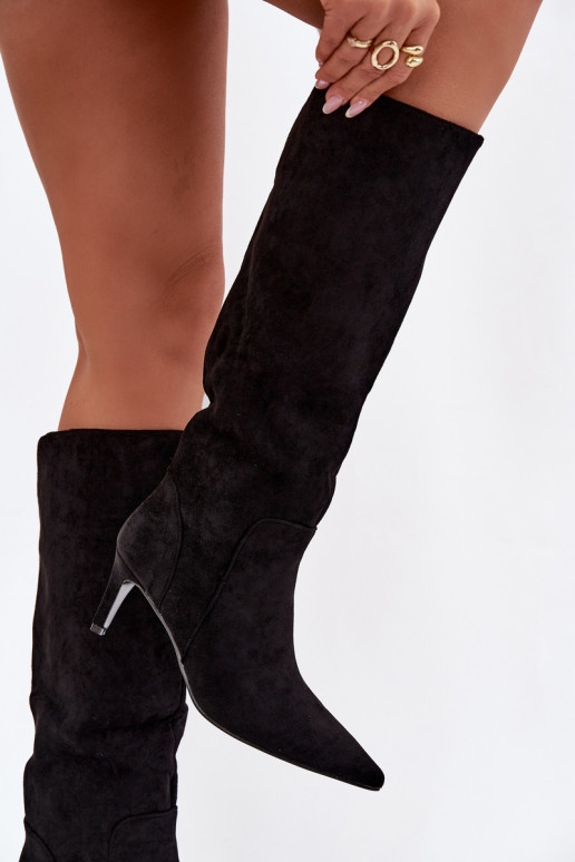 botas de mujer con tacones finos calentamientode gamuza ecológicau de color negro Arelisse