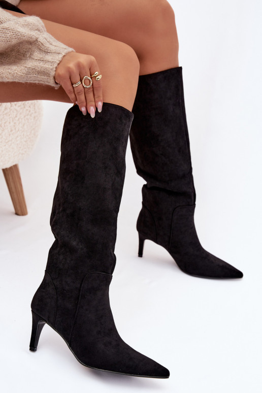 botas de mujer con tacones finos calentamientode gamuza ecológicau de color negro Arelisse