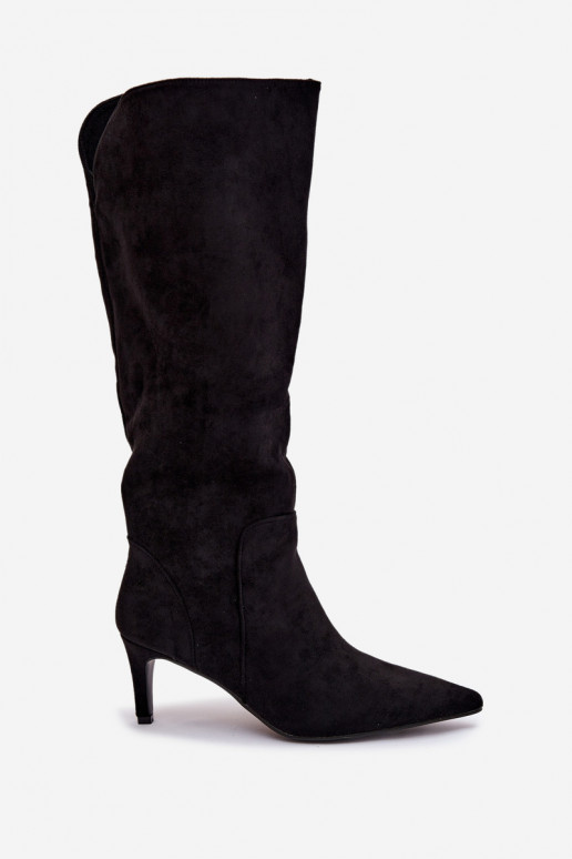 botas de mujer con tacones finos calentamientode gamuza ecológicau de color negro Arelisse