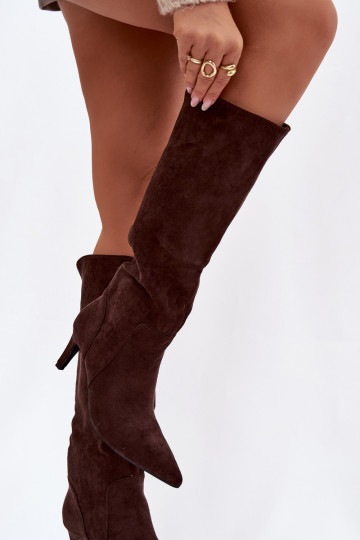botas de mujer con tacones finos calentamientode gamuza ecológicau CzekoladoAe Arelisse