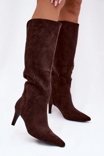 botas de mujer con tacones finos calentamientode gamuza ecológicau CzekoladoAe Arelisse 2