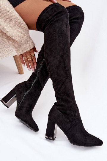 botas de mujer de gamuza ecológicaoAe por encima de la rodilla con tacones de color negro Thamine