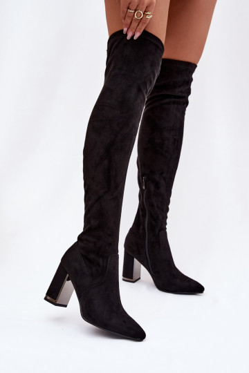 Botas altas negras para mujer sobre la rodilla con tacones de ante sintético Thamine 2