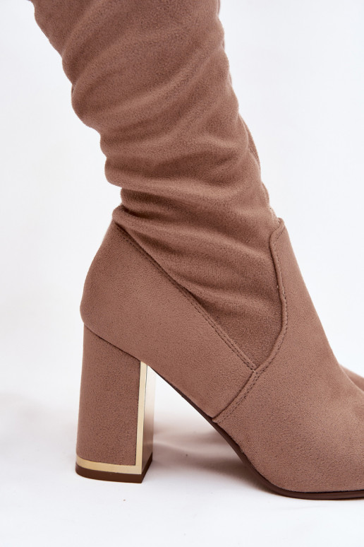 botas de mujer de gamuza ecológicaoAe por encima de la rodilla con tacones beige Thamine