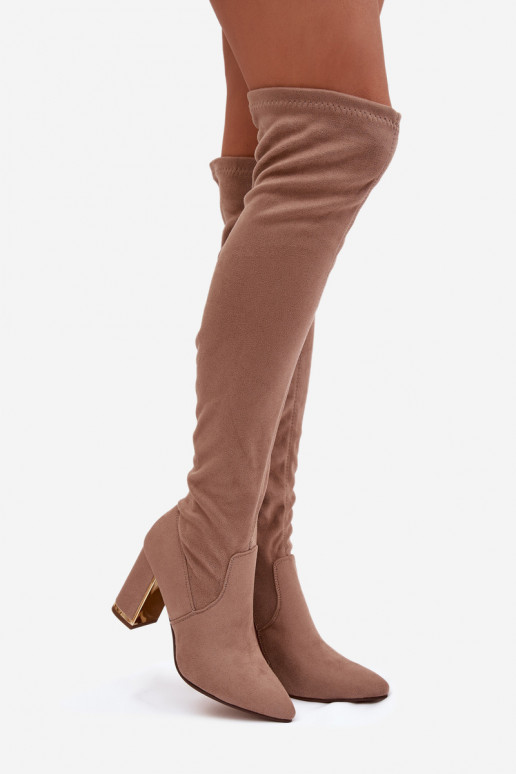 botas de mujer de gamuza ecológicaoAe por encima de la rodilla con tacones beige Thamine