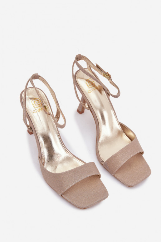 Sandalias de mujer con tacones finos con brillo color dorado Brisora