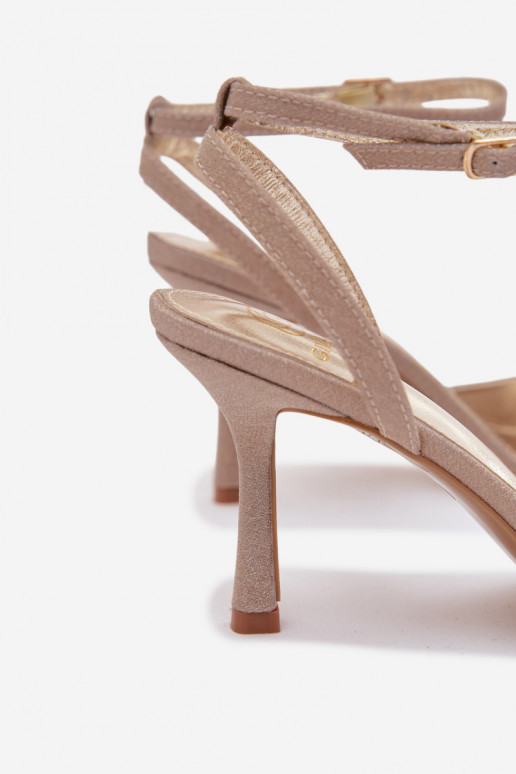 Sandalias de mujer con tacones finos con brillo color dorado Brisora