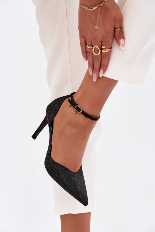Zapatos de tacón brillantes con correas de color negro Joranne