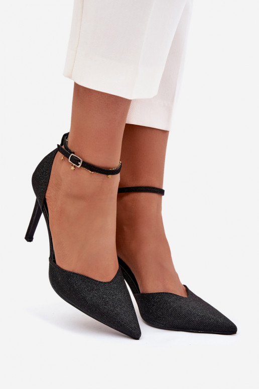 Zapatos de tacón brillantes con correas de color negro Joranne