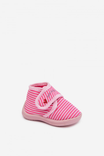 Zapatillas Infantil con sujetadores adhesivos con rayas color rosa Lavelle