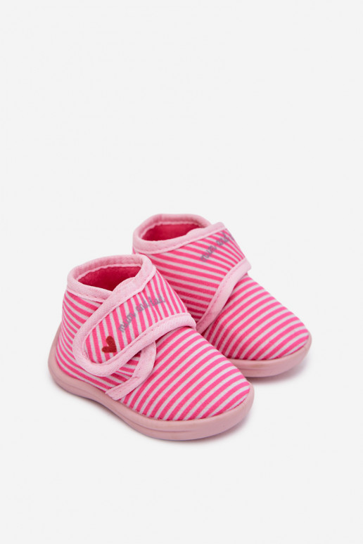 Zapatillas Infantil con sujetadores adhesivos con rayas color rosa Lavelle