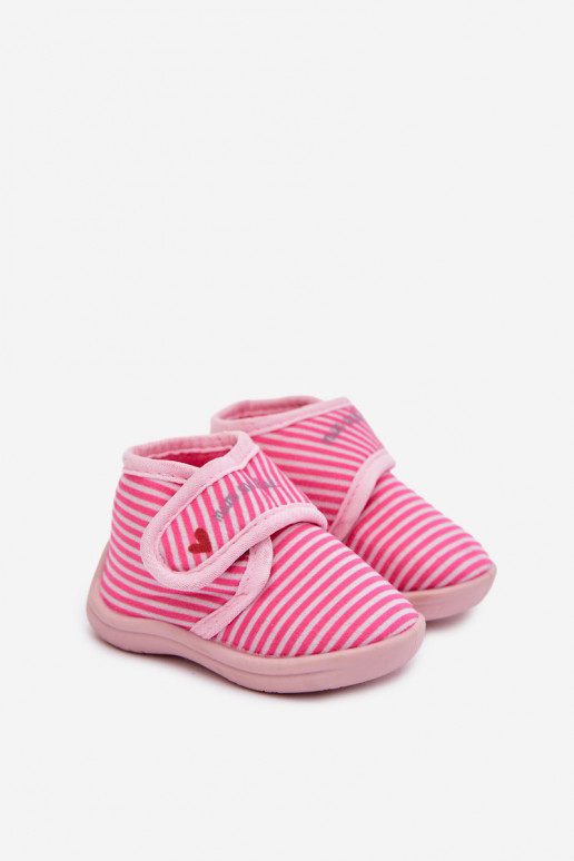 Zapatillas Infantil con sujetadores adhesivos con rayas color rosa Lavelle