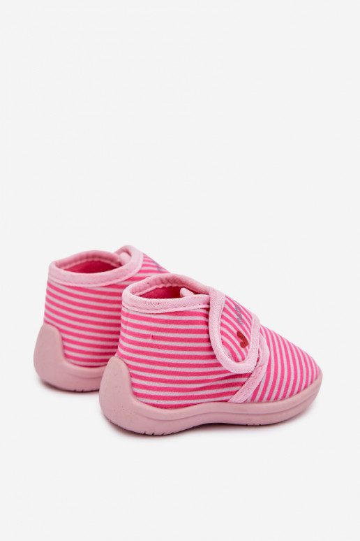 Zapatillas Infantil con sujetadores adhesivos con rayas color rosa Lavelle