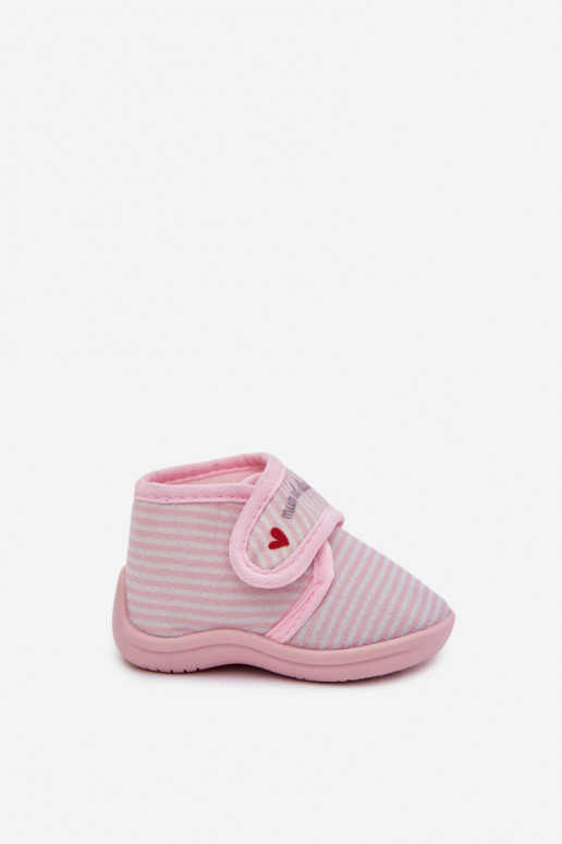 Zapatillas Infantil con sujetadores adhesivos con rayas Tono rosa claro Lavelle