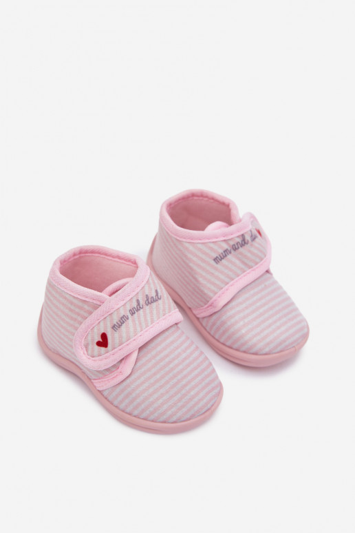 Zapatillas Infantil con sujetadores adhesivos con rayas Tono rosa claro Lavelle