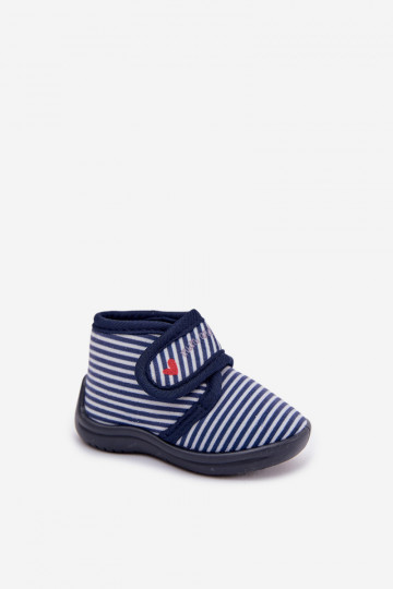 Zapatillas de niño azul marino con cierre de velcro y rayas Lavelle