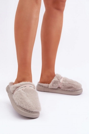 Zapatillas con pelaje y tacones decorados color gris Savalithea
