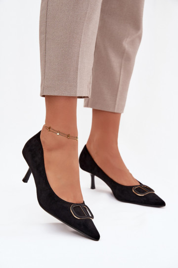 Zapatos de tacón para mujer con detalles ornamentales, negros Amelora