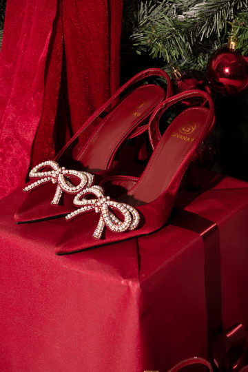 Zapatos de tacón color burdeos con lazos y tacón abierto Derissa