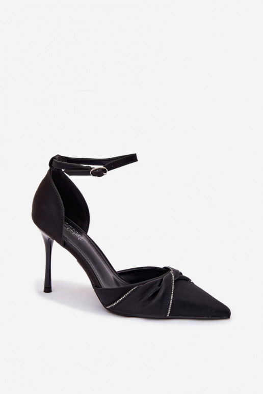 Zapatos de tacón con piedras brillantes, color negro Katlina