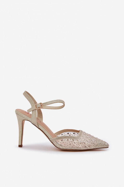 Zapatos de tacón decorativos con talón abierto color dorado Nadra