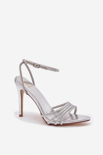 Sandalias con tacones finos y piedras brillantes, color plata Rosavie 2