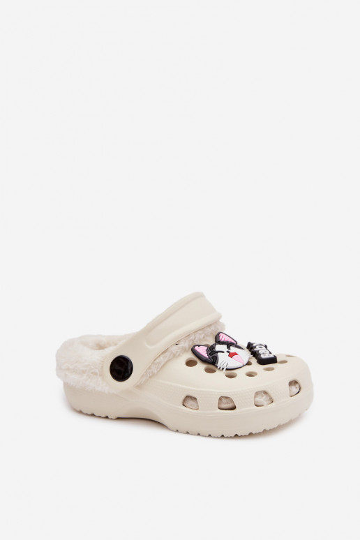 Zapatillas de casa infantiles cálidas con forro de peluche, color crema "Cerelle"