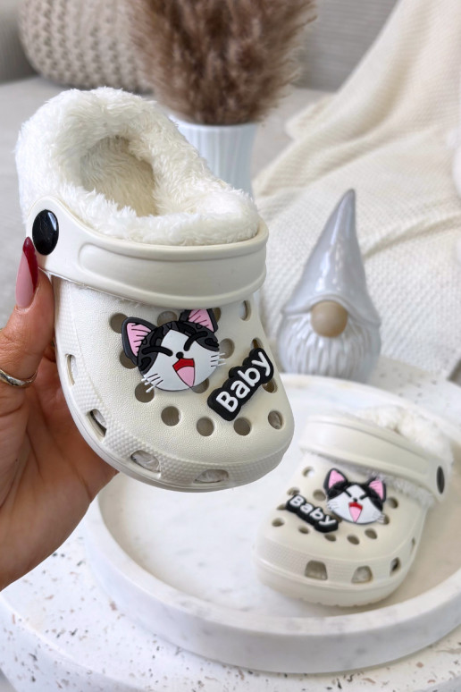 Zapatillas de casa infantiles cálidas con forro de peluche, color crema "Cerelle"