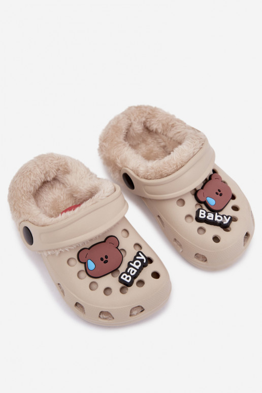 Zapatillas de casa infantiles cálidas con forro de peluche, color caqui "Cerelle"