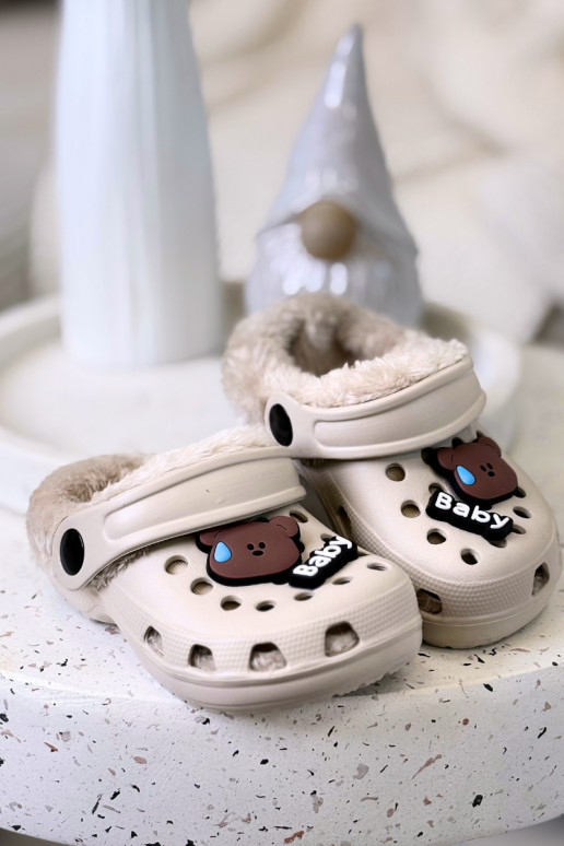 Zapatillas de casa infantiles cálidas con forro de peluche, color caqui "Cerelle"