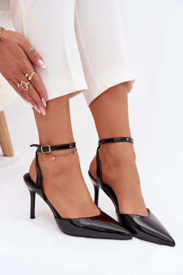 Zapatos de tacón lacados con talón abierto, color negro Laretta 2
