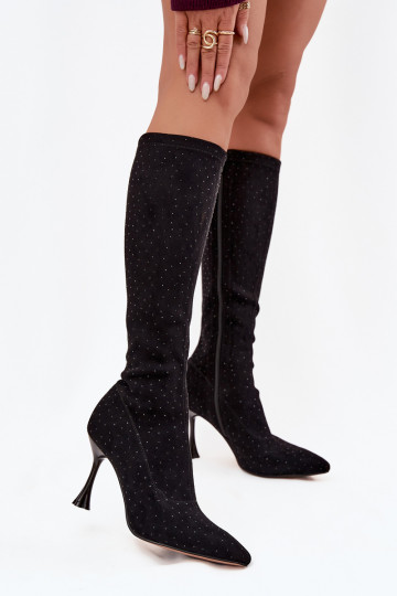 Botas altas de mujer con tacones finos y decoración D&A JC52-883 en negro 2