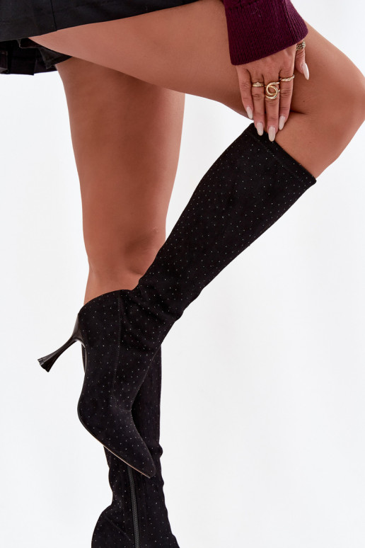 Botas altas de mujer con tacones finos y decoración D&A JC52-883 en negro